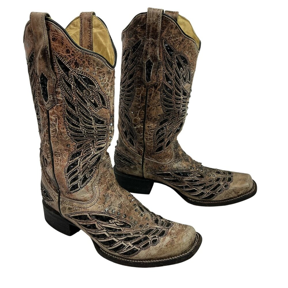 Corral Western Boots Angel Wing Inlay Embellished Leather Cowboy Womens 7.5M - Picture 5 of 16